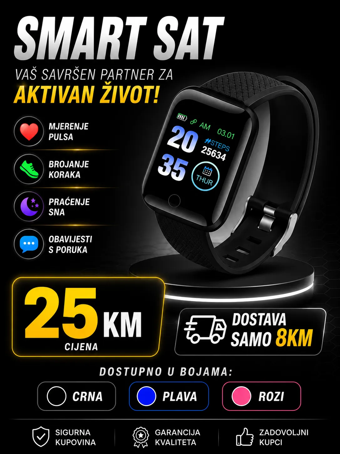 Pametni sat crni - Slika 2