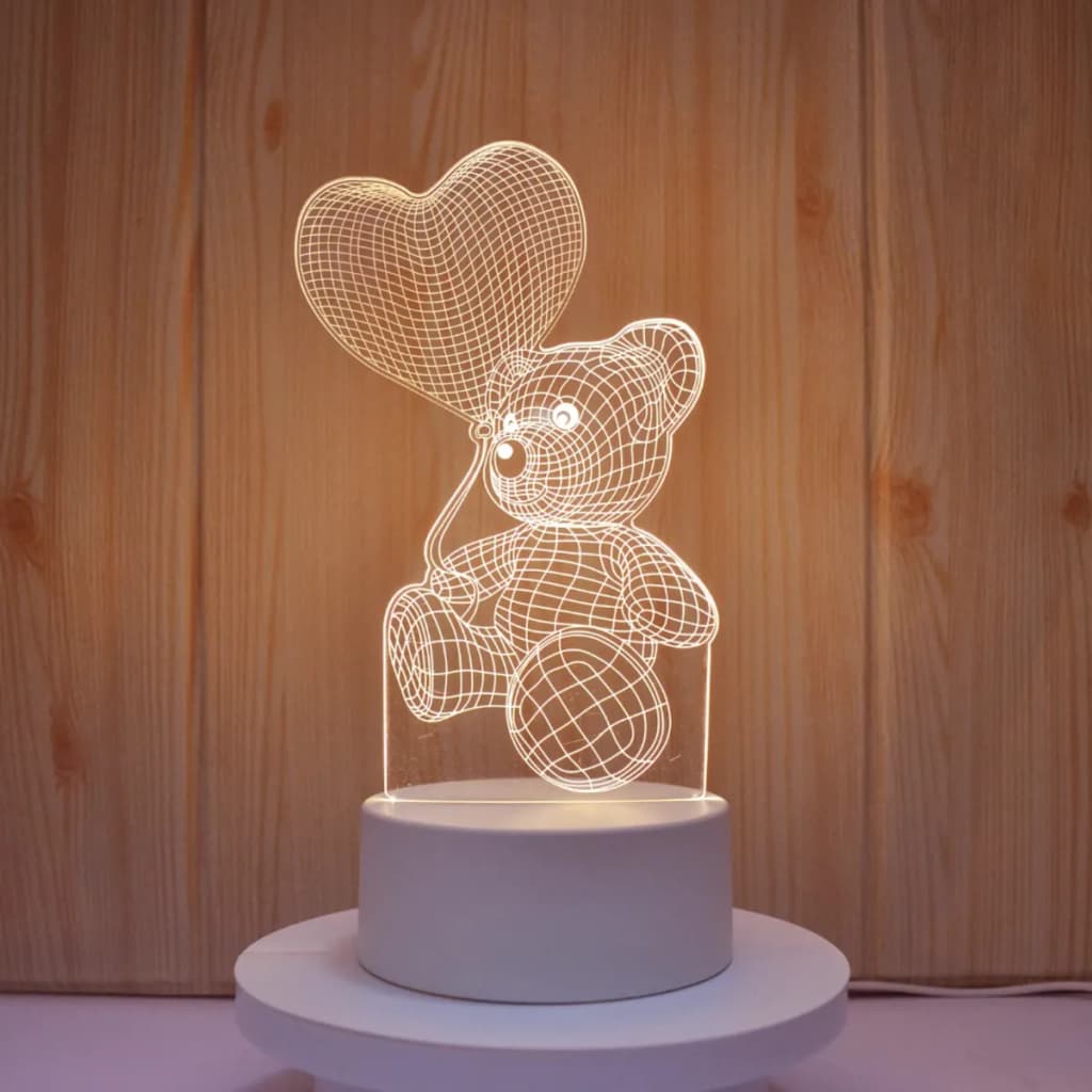 3D LED Lampa Medo sa Balonom u Obliku Srca – Unikatni Poklon